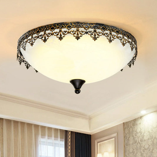 Coffee Dome Shaped LED Flush Mount Lighting Retro Bedroom Flush Mount Ceiling Light with Filigree Decor Coffee Clearhalo 'Ceiling Lights' 'Close To Ceiling Lights' 'Close to ceiling' 'Flush mount' Lighting' 2091403