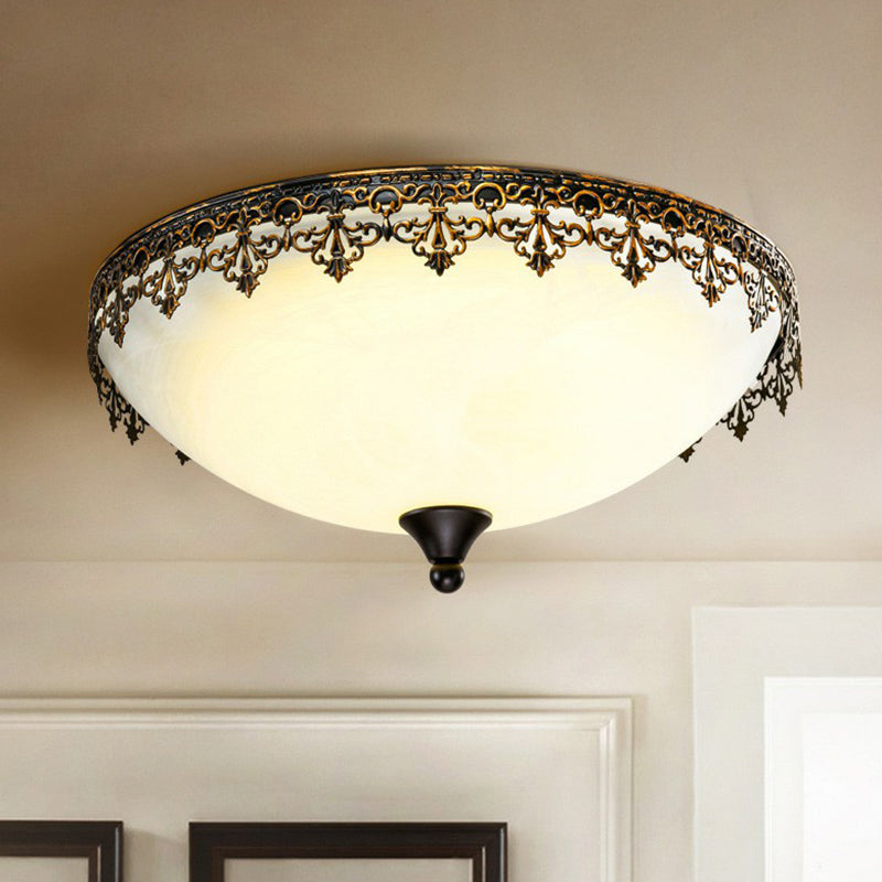 Coffee Dome Shaped LED Flush Mount Lighting Retro Bedroom Flush Mount Ceiling Light with Filigree Decor Clearhalo 'Ceiling Lights' 'Close To Ceiling Lights' 'Close to ceiling' 'Flush mount' Lighting' 2091404