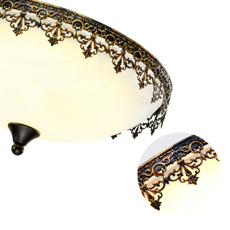 Coffee Dome Shaped LED Flush Mount Lighting Retro Bedroom Flush Mount Ceiling Light with Filigree Decor Clearhalo 'Ceiling Lights' 'Close To Ceiling Lights' 'Close to ceiling' 'Flush mount' Lighting' 2091405