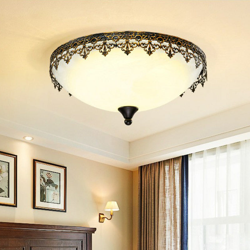 Coffee Dome Shaped LED Flush Mount Lighting Retro Bedroom Flush Mount Ceiling Light with Filigree Decor Clearhalo 'Ceiling Lights' 'Close To Ceiling Lights' 'Close to ceiling' 'Flush mount' Lighting' 2091406