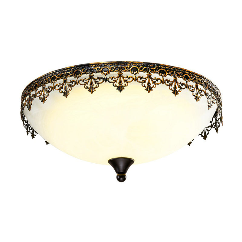 Coffee Dome Shaped LED Flush Mount Lighting Retro Bedroom Flush Mount Ceiling Light with Filigree Decor Clearhalo 'Ceiling Lights' 'Close To Ceiling Lights' 'Close to ceiling' 'Flush mount' Lighting' 2091407