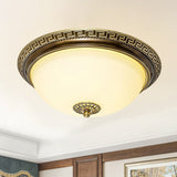 Bowl Shade Living Room LED Flush Light Rustic Cream Glass Brown Flush Ceiling Light Fixture Clearhalo 'Ceiling Lights' 'Close To Ceiling Lights' 'Close to ceiling' 'Flush mount' Lighting' 2091409