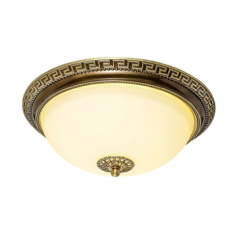 Bowl Shade Living Room LED Flush Light Rustic Cream Glass Brown Flush Ceiling Light Fixture Clearhalo 'Ceiling Lights' 'Close To Ceiling Lights' 'Close to ceiling' 'Flush mount' Lighting' 2091412