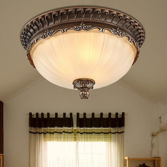 Brown 3 Heads Flush Mount Lighting Classic Ribbed Glass Dome Flush Mount Fixture for Bedroom Brown Clearhalo 'Ceiling Lights' 'Close To Ceiling Lights' 'Close to ceiling' 'Flush mount' Lighting' 2091413