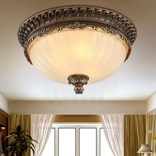 Brown 3 Heads Flush Mount Lighting Classic Ribbed Glass Dome Flush Mount Fixture for Bedroom Clearhalo 'Ceiling Lights' 'Close To Ceiling Lights' 'Close to ceiling' 'Flush mount' Lighting' 2091414