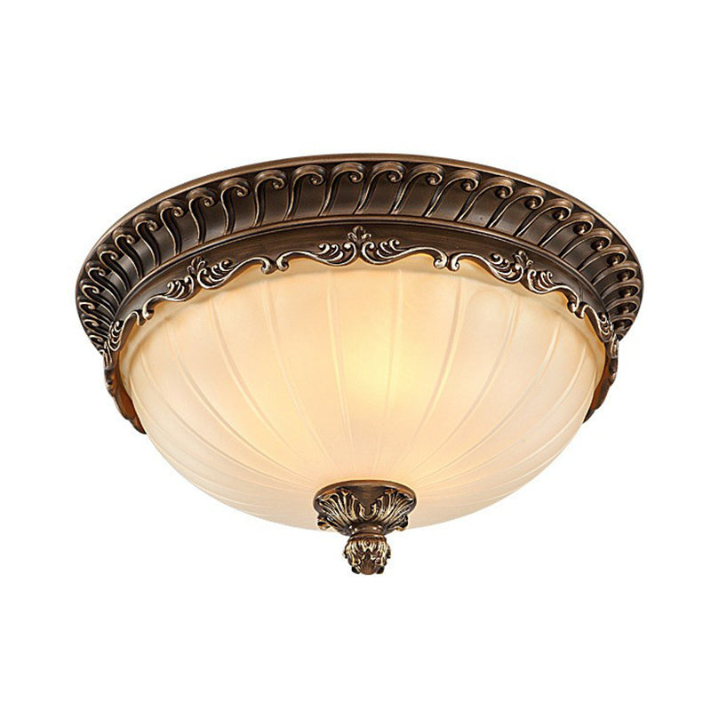 Brown 3 Heads Flush Mount Lighting Classic Ribbed Glass Dome Flush Mount Fixture for Bedroom Clearhalo 'Ceiling Lights' 'Close To Ceiling Lights' 'Close to ceiling' 'Flush mount' Lighting' 2091417