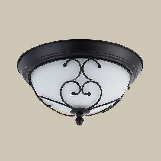 Vintage Dome Shade Flush Ceiling Light Milky Glass Flushmount Ceiling Light with Curved Decor in Black Black Clearhalo 'Ceiling Lights' 'Close To Ceiling Lights' 'Close to ceiling' 'Flush mount' Lighting' 2091418