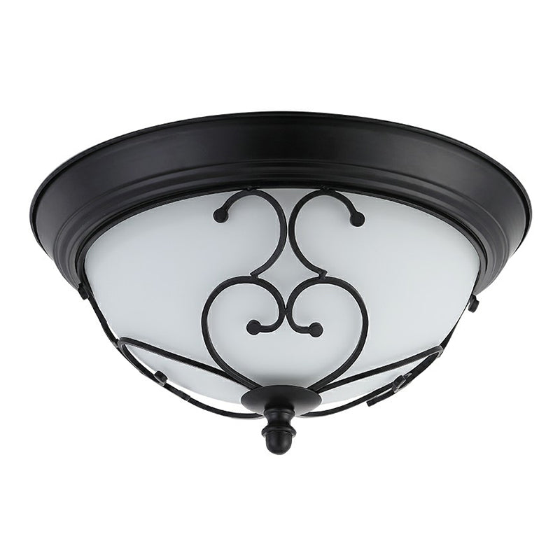 Vintage Dome Shade Flush Ceiling Light Milky Glass Flushmount Ceiling Light with Curved Decor in Black Clearhalo 'Ceiling Lights' 'Close To Ceiling Lights' 'Close to ceiling' 'Flush mount' Lighting' 2091419