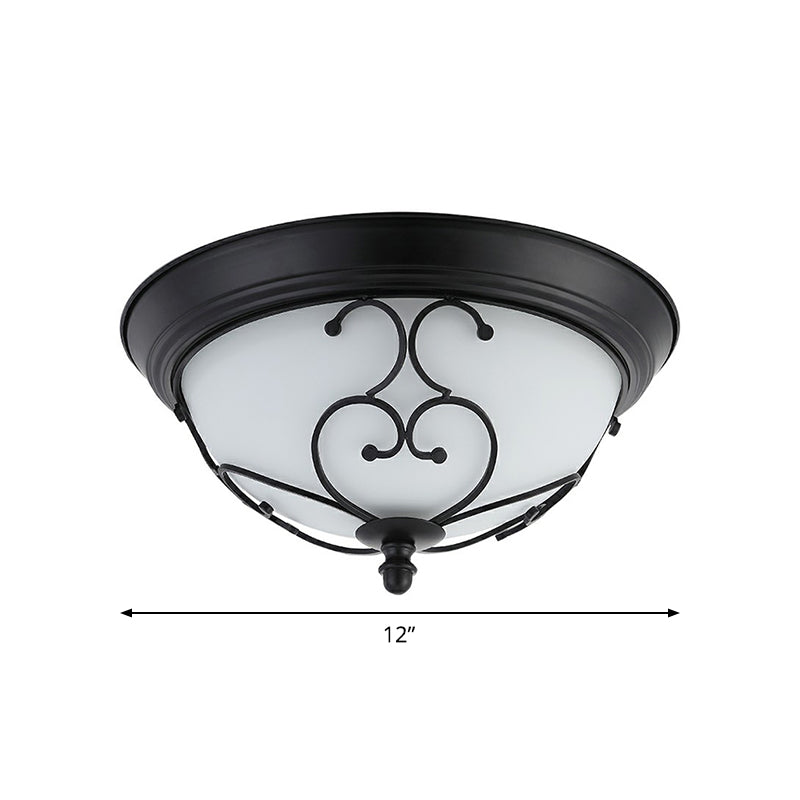 Vintage Dome Shade Flush Ceiling Light Milky Glass Flushmount Ceiling Light with Curved Decor in Black Clearhalo 'Ceiling Lights' 'Close To Ceiling Lights' 'Close to ceiling' 'Flush mount' Lighting' 2091420