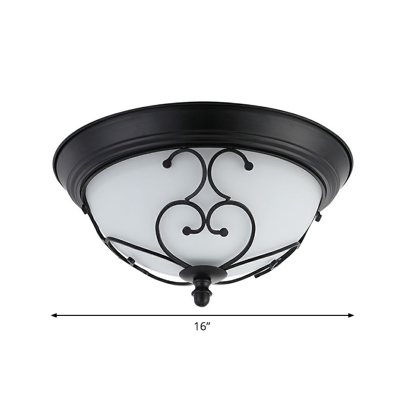 Vintage Dome Shade Flush Ceiling Light Milky Glass Flushmount Ceiling Light with Curved Decor in Black Clearhalo 'Ceiling Lights' 'Close To Ceiling Lights' 'Close to ceiling' 'Flush mount' Lighting' 2091421