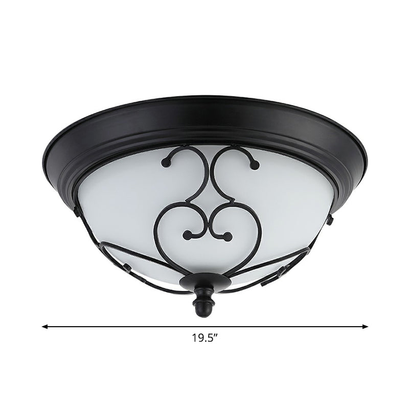 Vintage Dome Shade Flush Ceiling Light Milky Glass Flushmount Ceiling Light with Curved Decor in Black Clearhalo 'Ceiling Lights' 'Close To Ceiling Lights' 'Close to ceiling' 'Flush mount' Lighting' 2091422