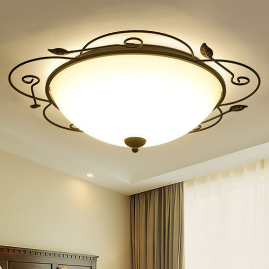 Iron Flower Shaped LED Flush Mount Lighting Classic Bedroom Flush Mount Fixture with Bowl Opal Glass Shade in Brown Black Clearhalo 'Ceiling Lights' 'Close To Ceiling Lights' 'Close to ceiling' 'Flush mount' Lighting' 2091443