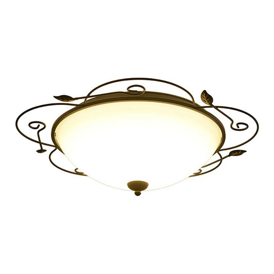 Iron Flower Shaped LED Flush Mount Lighting Classic Bedroom Flush Mount Fixture with Bowl Opal Glass Shade in Brown Clearhalo 'Ceiling Lights' 'Close To Ceiling Lights' 'Close to ceiling' 'Flush mount' Lighting' 2091447