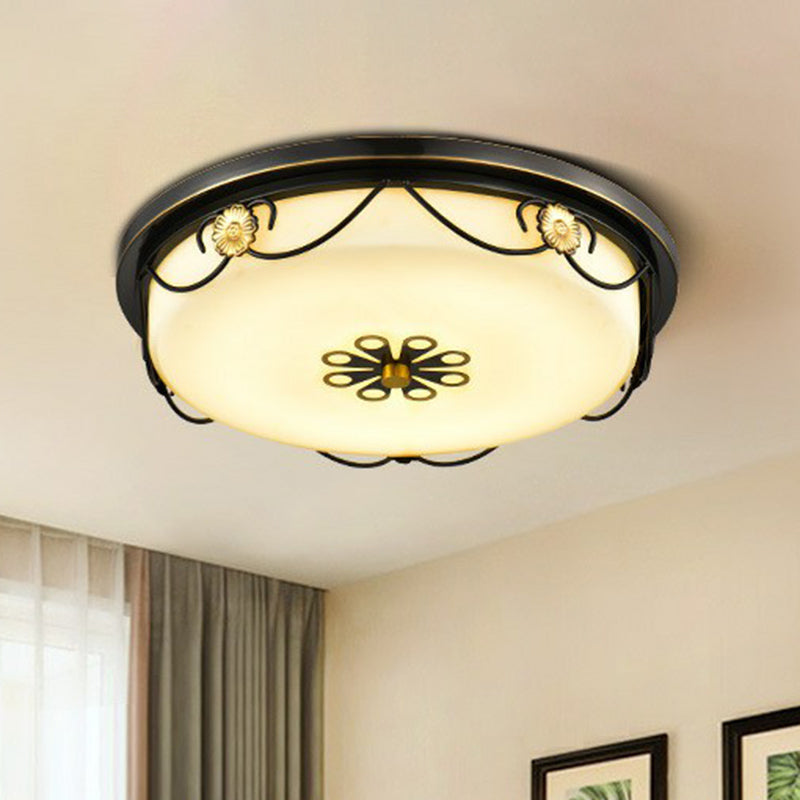 Cream Glass Round LED Flush Mount Lighting Retro Bedroom Flush Mount Ceiling Light in Black Black Clearhalo 'Ceiling Lights' 'Close To Ceiling Lights' 'Close to ceiling' 'Flush mount' Lighting' 2091494