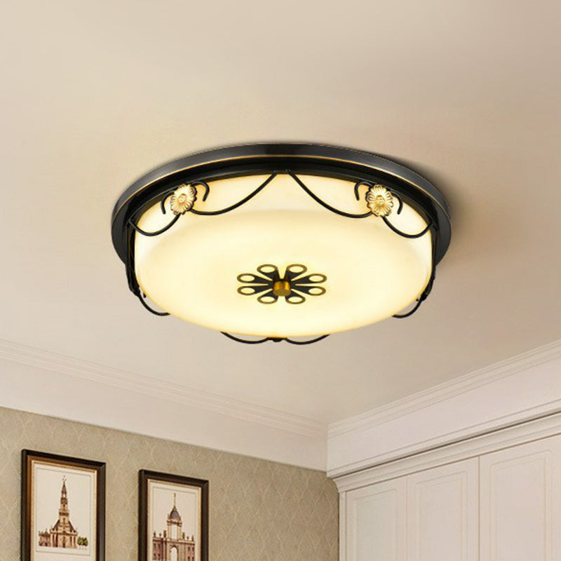 Cream Glass Round LED Flush Mount Lighting Retro Bedroom Flush Mount Ceiling Light in Black Clearhalo 'Ceiling Lights' 'Close To Ceiling Lights' 'Close to ceiling' 'Flush mount' Lighting' 2091498