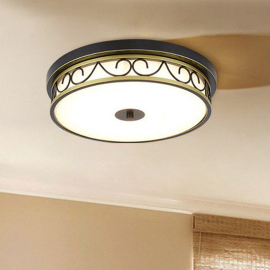 Round Shaped Cream Glass LED Flush Mount Traditional Bedroom Flushmount Ceiling Light in Brown Clearhalo 'Ceiling Lights' 'Close To Ceiling Lights' 'Close to ceiling' 'Flush mount' Lighting' 2091507