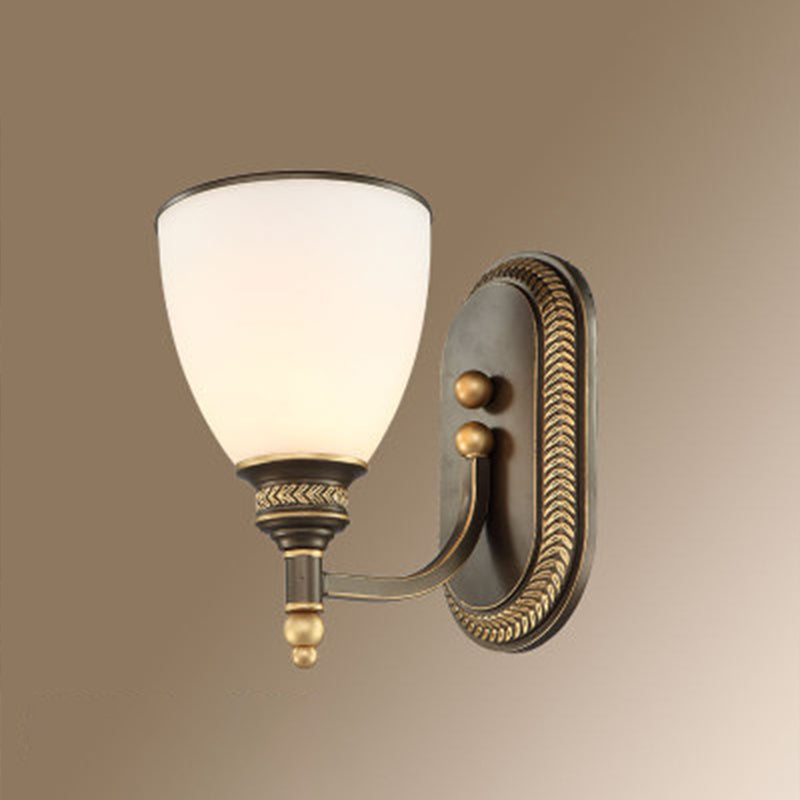 Bell Shade Frosted Glass Wall Mount Light Retro Corridor Wall Lighting for Bedroom 1.0 Brass Clearhalo 'Wall Lamps & Sconces' 'Wall Lights' Lighting' 2091542