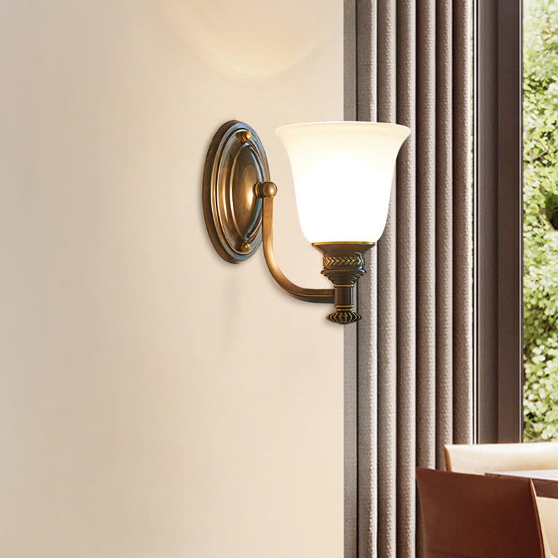 Brass Bell Wall Light Classic White Frost Glass Bedside Wall Mount