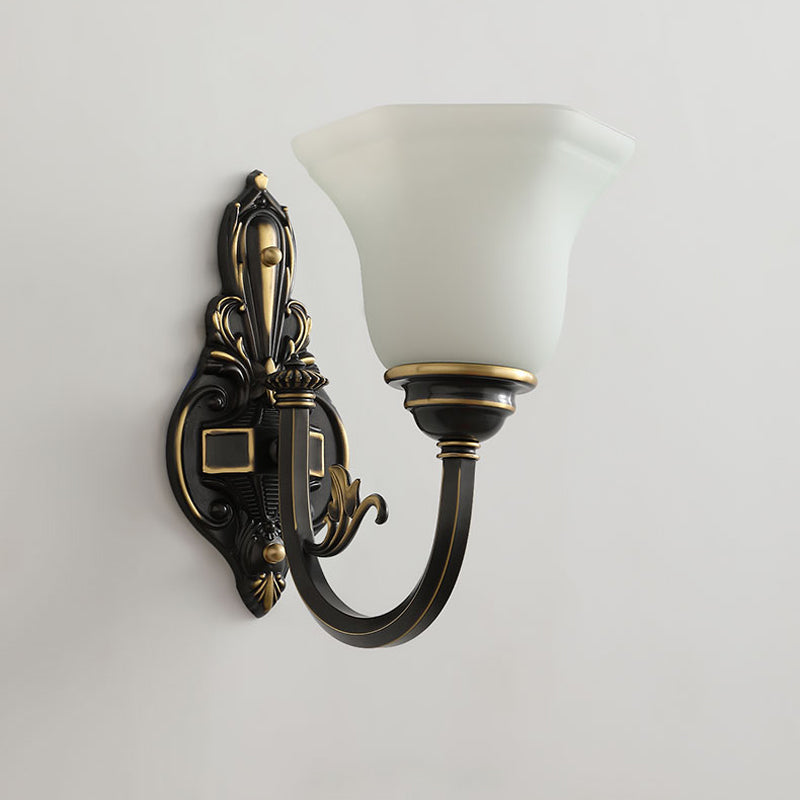 Brass Wall Lighting Fixture Rustic Frost Glass Bell Shaped Wall Lamp for Living Room Clearhalo 'Wall Lamps & Sconces' 'Wall Lights' Lighting' 2091579