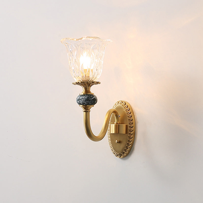 Ripple Glass Gold Wall Light Ruffled Classic Wall Mounted Light Fixture for Corridor Clearhalo 'Wall Lamps & Sconces' 'Wall Lights' Lighting' 2091583