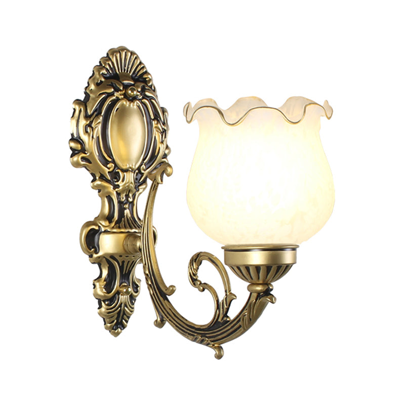 Traditional Flower Wall Mount Light Frost Glass Wall Light Fixture with Ruffle Trim for Corridor Clearhalo 'Wall Lamps & Sconces' 'Wall Lights' Lighting' 2091592