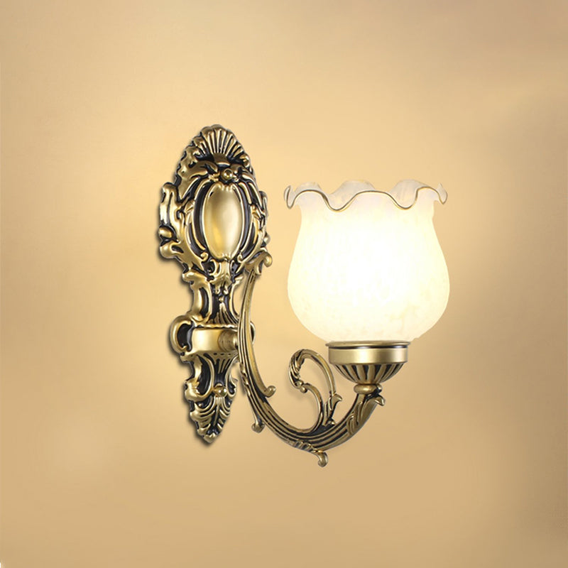 Traditional Flower Wall Mount Light Frost Glass Wall Light Fixture with Ruffle Trim for Corridor Clearhalo 'Wall Lamps & Sconces' 'Wall Lights' Lighting' 2091593