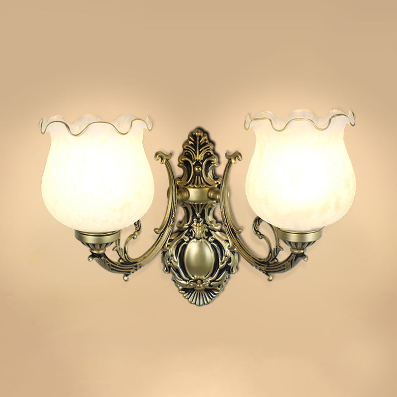 Traditional Flower Wall Mount Light Frost Glass Wall Light Fixture with Ruffle Trim for Corridor Clearhalo 'Wall Lamps & Sconces' 'Wall Lights' Lighting' 2091595