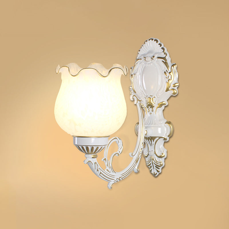 Traditional Flower Wall Mount Light Frost Glass Wall Light Fixture with Ruffle Trim for Corridor Clearhalo 'Wall Lamps & Sconces' 'Wall Lights' Lighting' 2091598