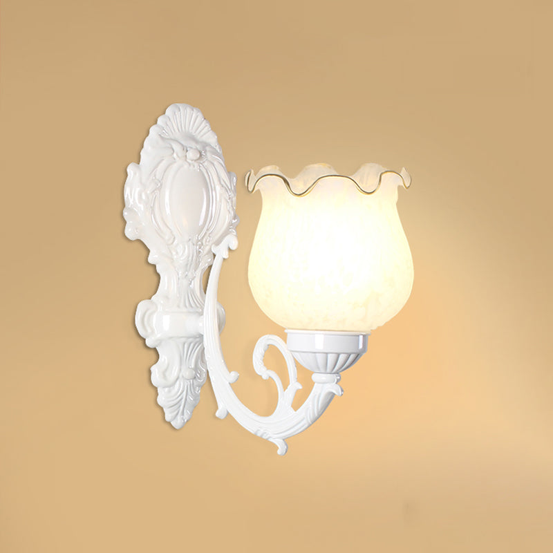 Traditional Flower Wall Mount Light Frost Glass Wall Light Fixture with Ruffle Trim for Corridor Clearhalo 'Wall Lamps & Sconces' 'Wall Lights' Lighting' 2091601