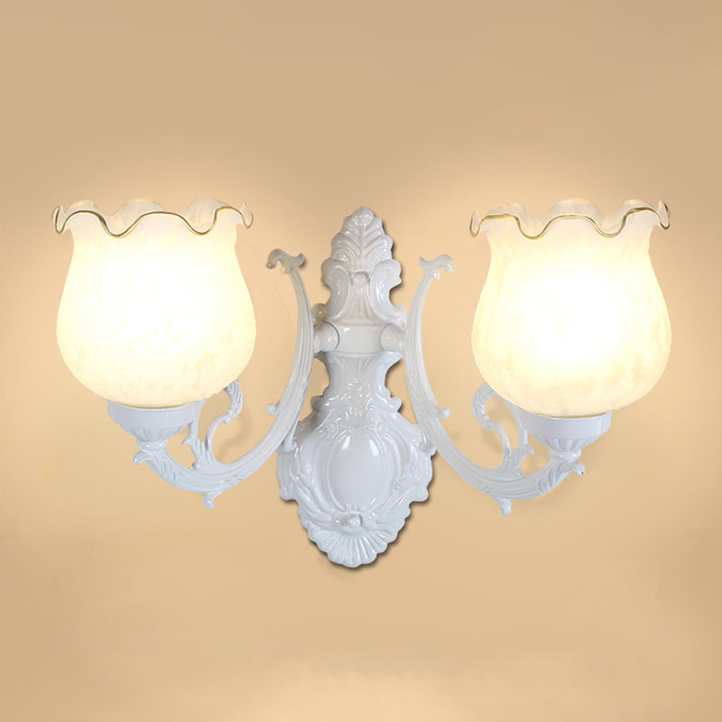 Traditional Flower Wall Mount Light Frost Glass Wall Light Fixture with Ruffle Trim for Corridor 2.0 White Clearhalo 'Wall Lamps & Sconces' 'Wall Lights' Lighting' 2091602