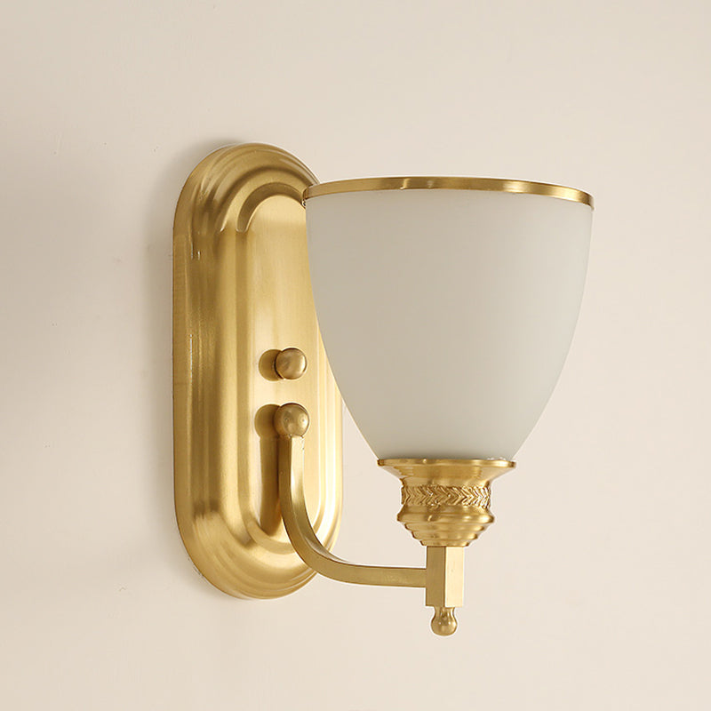 Single-Bulb Wall Light Fixture Vintage Bell Opal Frost Glass Wall Mounted Lamp in Gold Clearhalo 'Wall Lamps & Sconces' 'Wall Lights' Lighting' 2091606