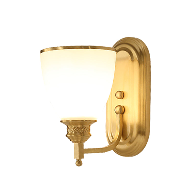 Single-Bulb Wall Light Fixture Vintage Bell Opal Frost Glass Wall Mounted Lamp in Gold Clearhalo 'Wall Lamps & Sconces' 'Wall Lights' Lighting' 2091607