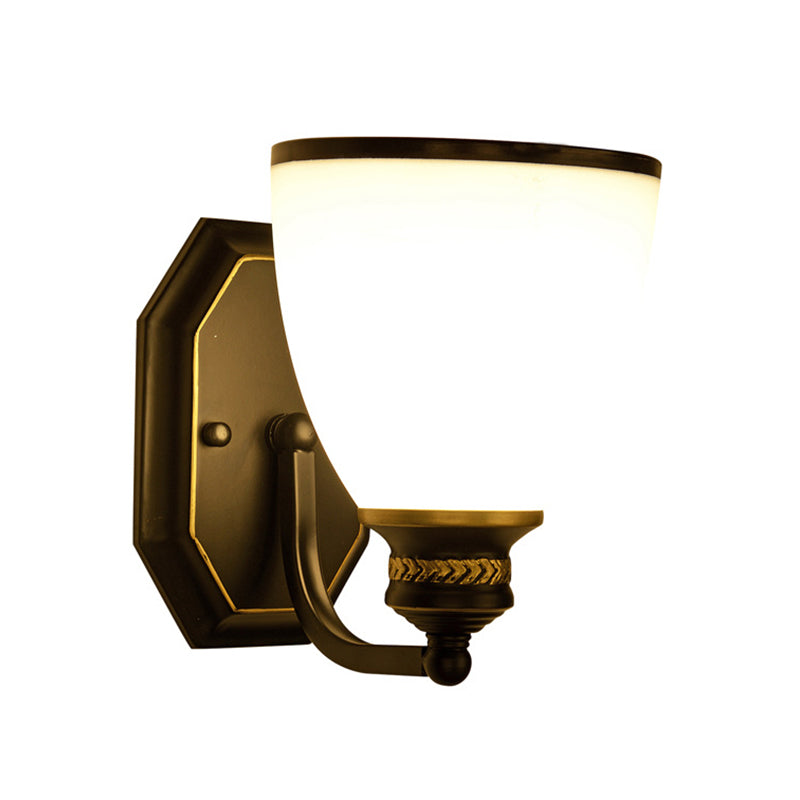 Bell Shape Living Room Wall Light Classic Cream Glass Black Wall Lighting Fixture Clearhalo 'Wall Lamps & Sconces' 'Wall Lights' Lighting' 2091626