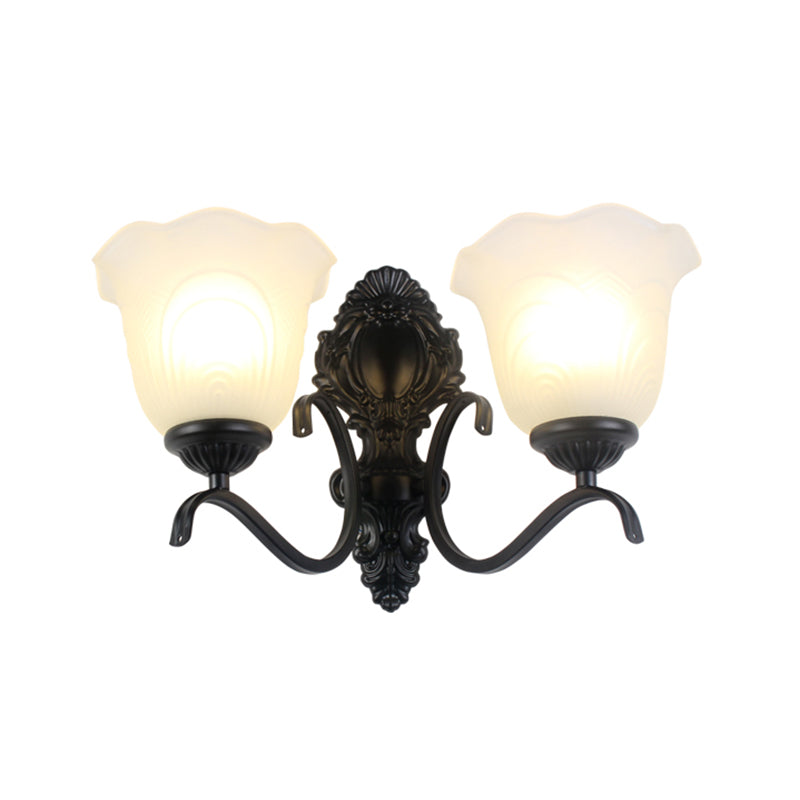 Black Wall Mount Light Traditional Cream Glass Flared Shape Wall Light Fixture for Living Room Clearhalo 'Wall Lamps & Sconces' 'Wall Lights' Lighting' 2091635