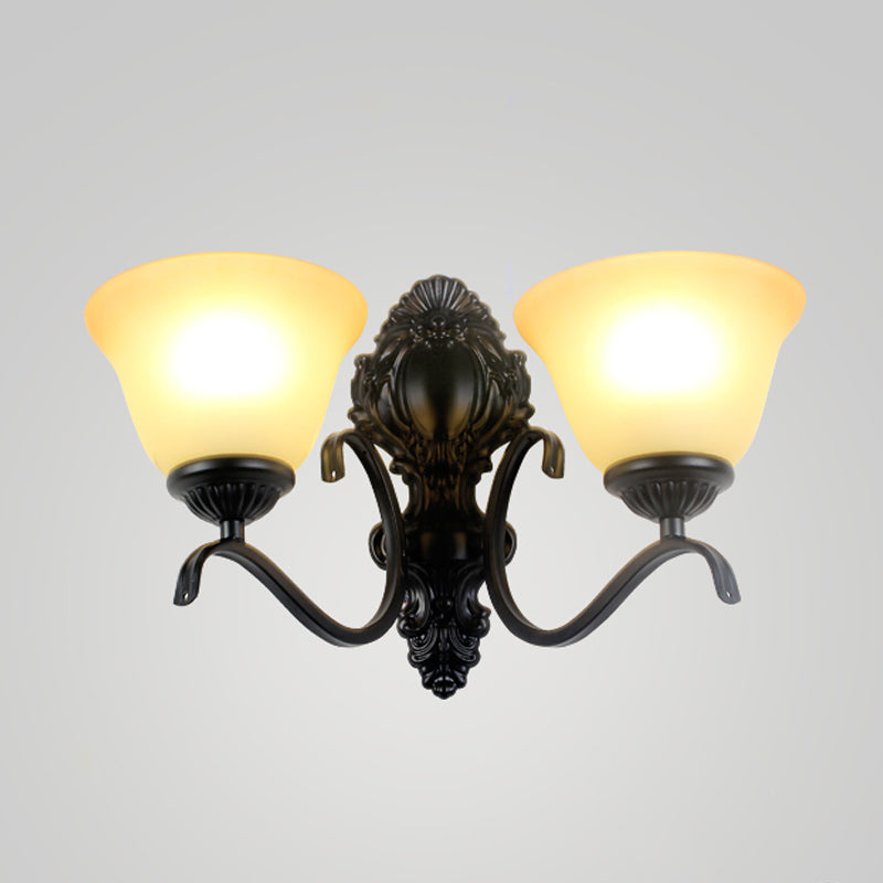 Black Wall Mount Light Traditional Cream Glass Flared Shape Wall Light Fixture for Living Room Clearhalo 'Wall Lamps & Sconces' 'Wall Lights' Lighting' 2091640