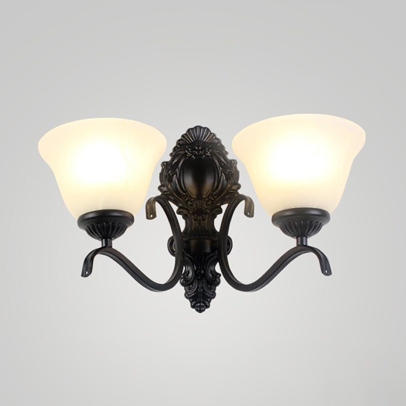 Black Wall Mount Light Traditional Cream Glass Flared Shape Wall Light Fixture for Living Room 2.0 Black C Clearhalo 'Wall Lamps & Sconces' 'Wall Lights' Lighting' 2091643