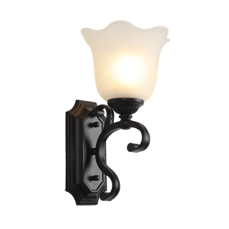 Frost Glass Black Wall Light Fixture Flower Shaped Vintage Wall Mounted Lamp for Bedroom Clearhalo 'Wall Lamps & Sconces' 'Wall Lights' Lighting' 2091648