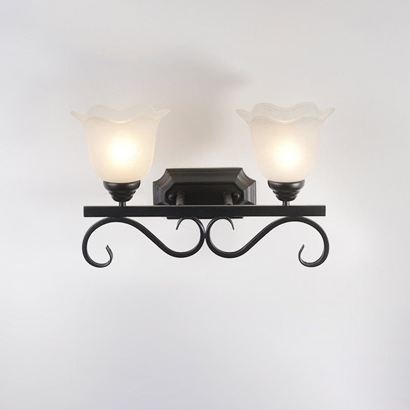 Frost Glass Black Wall Light Fixture Flower Shaped Vintage Wall Mounted Lamp for Bedroom Clearhalo 'Wall Lamps & Sconces' 'Wall Lights' Lighting' 2091650