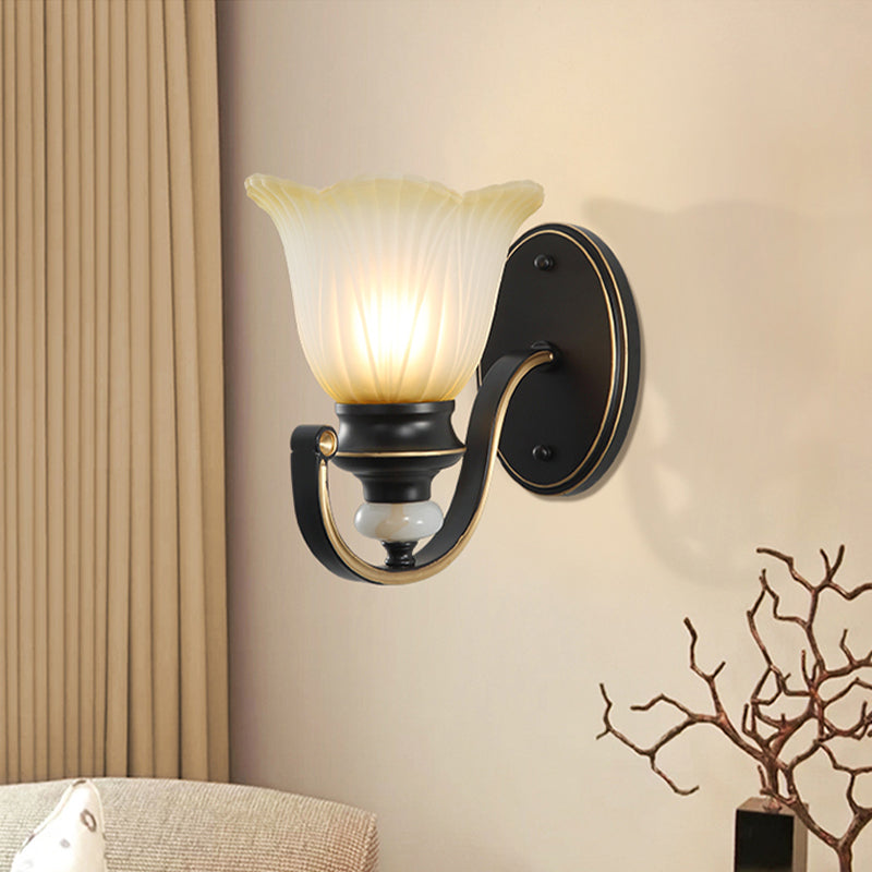 Retro Ruffled Wall Mount Light Single-Bulb Ribbed Glass Wall Lighting in Coffee for Living Room Coffee Clearhalo 'Wall Lamps & Sconces' 'Wall Lights' Lighting' 2091652