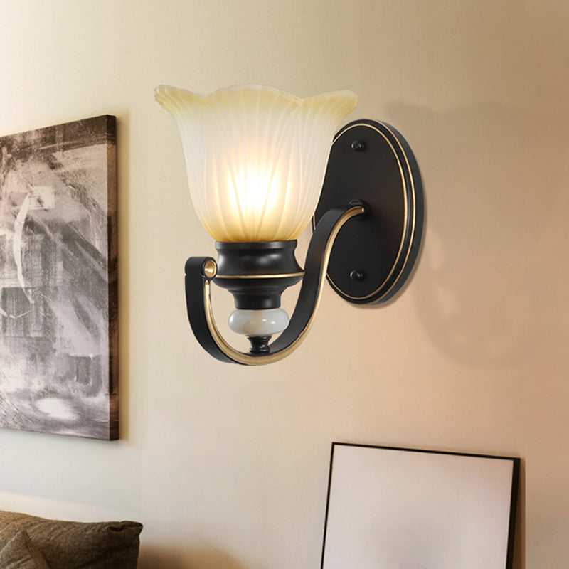 Retro Ruffled Wall Mount Light Single-Bulb Ribbed Glass Wall Lighting in Coffee for Living Room Clearhalo 'Wall Lamps & Sconces' 'Wall Lights' Lighting' 2091653