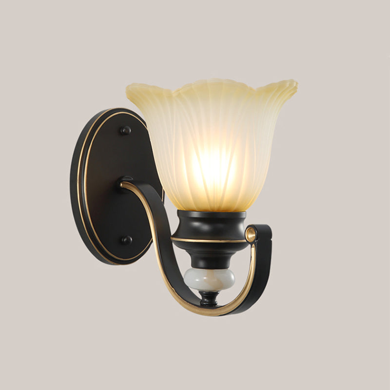 Retro Ruffled Wall Mount Light Single-Bulb Ribbed Glass Wall Lighting in Coffee for Living Room Clearhalo 'Wall Lamps & Sconces' 'Wall Lights' Lighting' 2091656