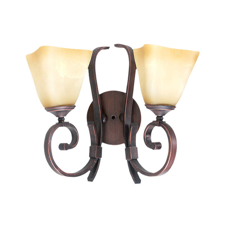 Square Bell Shape Frost Glass Wall Lamp Rustic Living Room Wall Light Fixture in Copper Clearhalo 'Wall Lamps & Sconces' 'Wall Lights' Lighting' 2091664