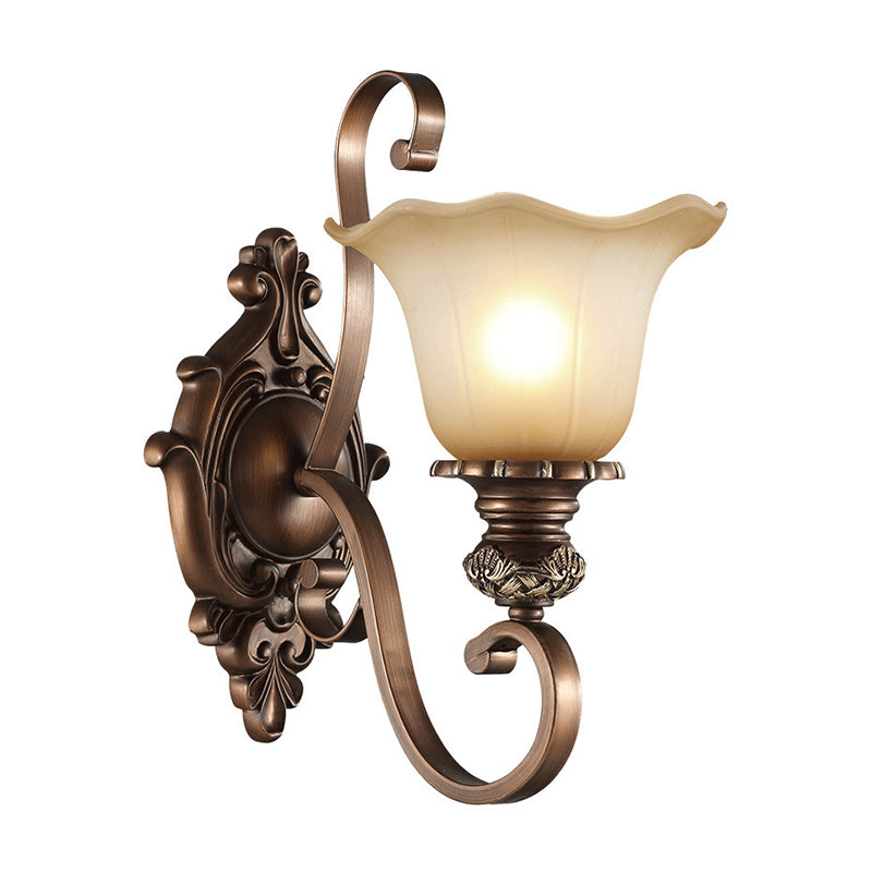 Frosted Glass Floral Shade Wall Light Classic Living Room Wall Lighting Fixture in Brown Clearhalo 'Wall Lamps & Sconces' 'Wall Lights' Lighting' 2091670