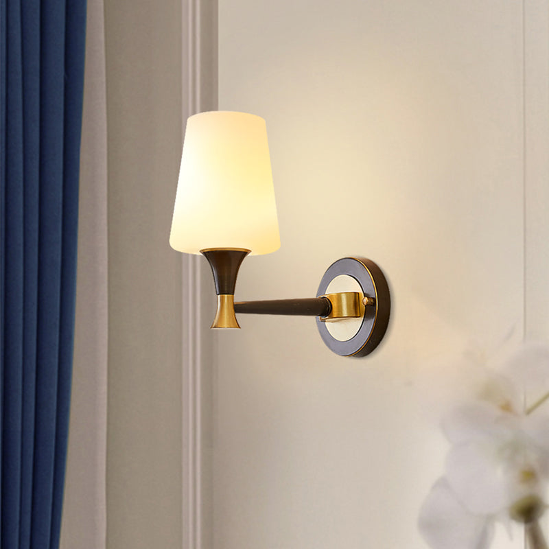 Brass Tapered Shade Wall Mount Light Traditional Cream Glass Corridor Wall Light Fixture 1.0 Brass Clearhalo 'Wall Lamps & Sconces' 'Wall Lights' Lighting' 2091672