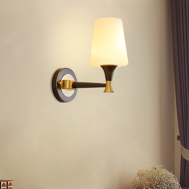 Brass Tapered Shade Wall Mount Light Traditional Cream Glass Corridor Wall Light Fixture Clearhalo 'Wall Lamps & Sconces' 'Wall Lights' Lighting' 2091673