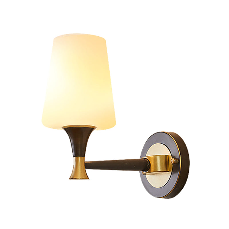 Brass Tapered Shade Wall Mount Light Traditional Cream Glass Corridor Wall Light Fixture Clearhalo 'Wall Lamps & Sconces' 'Wall Lights' Lighting' 2091674