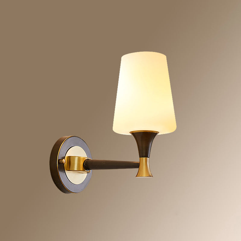 Brass Tapered Shade Wall Mount Light Traditional Cream Glass Corridor Wall Light Fixture Clearhalo 'Wall Lamps & Sconces' 'Wall Lights' Lighting' 2091675