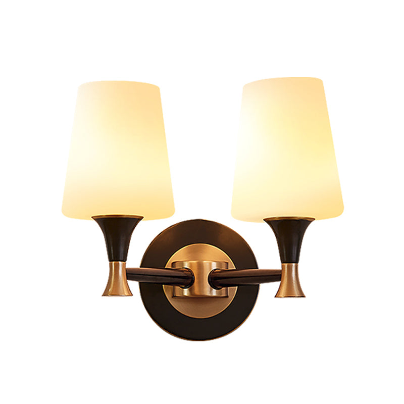 Brass Tapered Shade Wall Mount Light Traditional Cream Glass Corridor Wall Light Fixture Clearhalo 'Wall Lamps & Sconces' 'Wall Lights' Lighting' 2091678