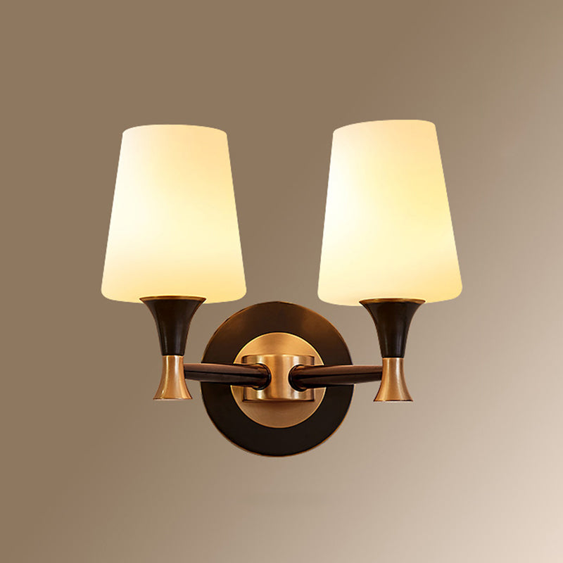 Brass Tapered Shade Wall Mount Light Traditional Cream Glass Corridor Wall Light Fixture Clearhalo 'Wall Lamps & Sconces' 'Wall Lights' Lighting' 2091679