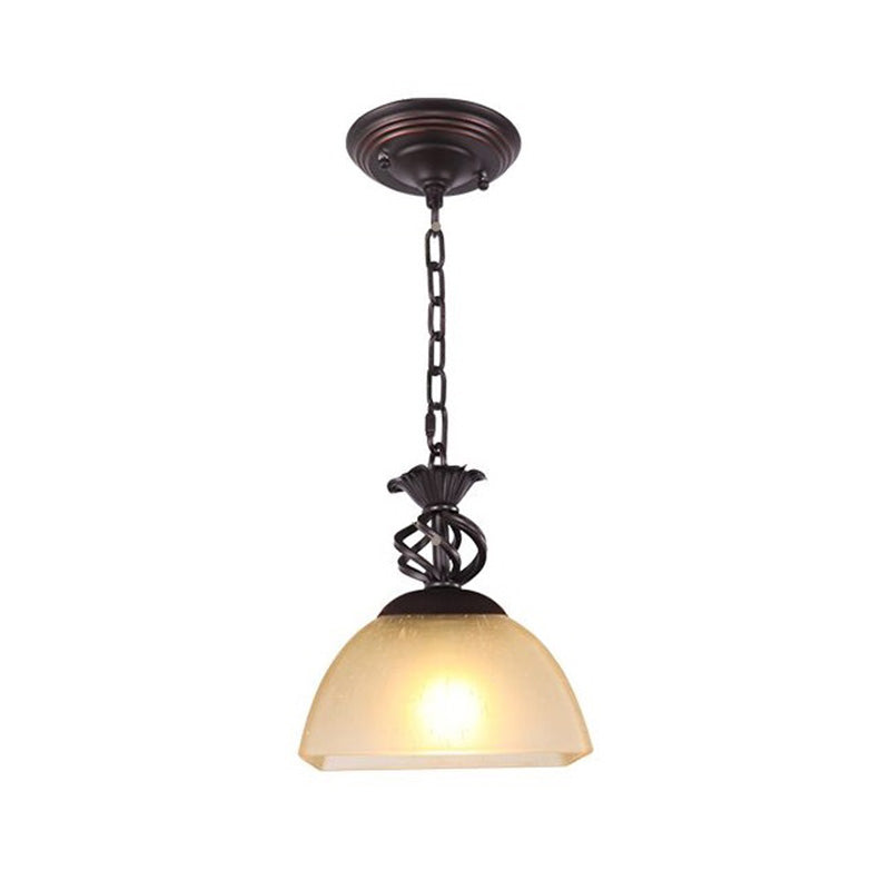 Single-Bulb Pendant Light Vintage Bowl Shape Frost Glass Hanging Pendant Light in Brown Clearhalo 'Ceiling Lights' 'Pendant Lights' 'Pendants' Lighting' 2091725